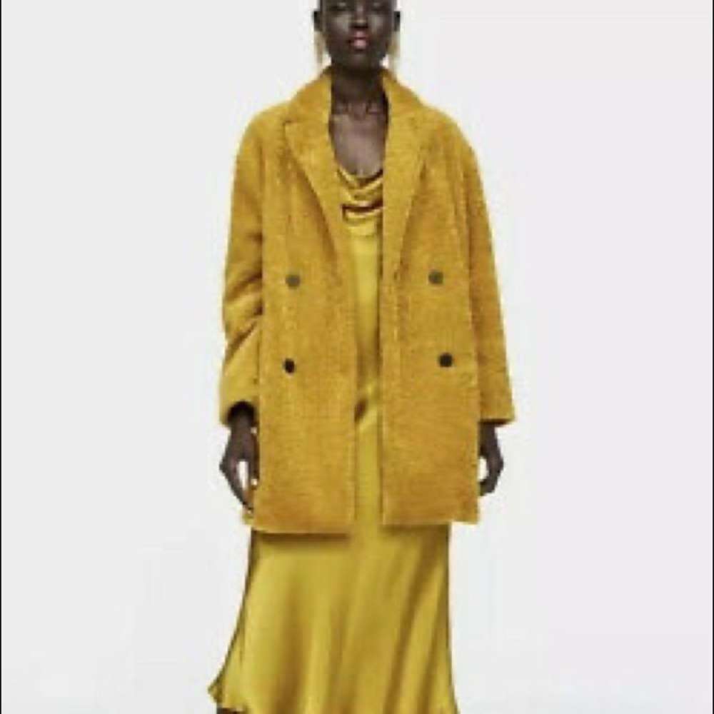 Zara Mustard Teddy Bear Coat oversized XS